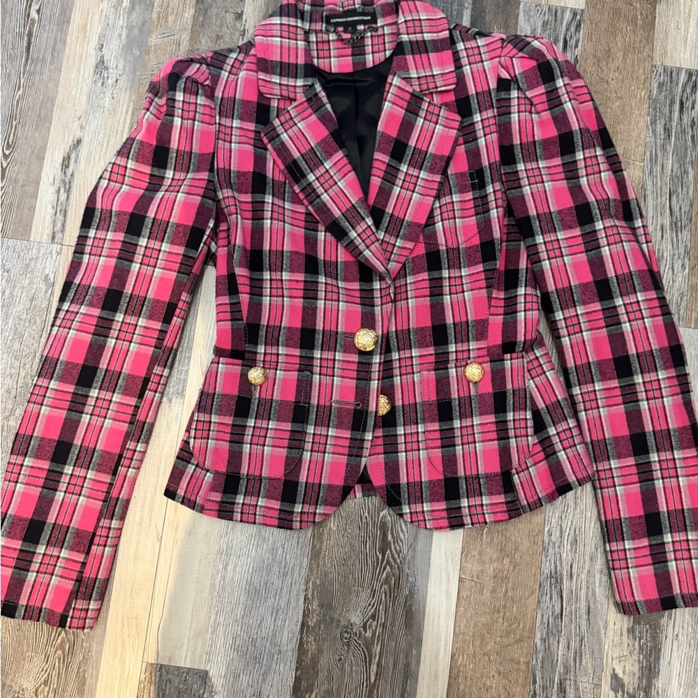 Plaid Pink and Black Women's Blazer